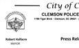 Press Release:  City of Clemson | Clemson Police Department